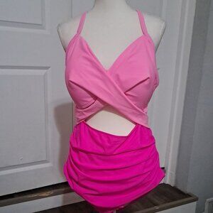 EOMENIE One Piece Tummy Control Cutout High Waisted Tie Back Swimsuit 20W NWT